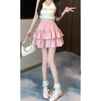 Chân váy bèo xếp ly 2 tầng bồng bềnh, chân váy ngắn xòe lưng cao phong cách tiểu thư dành cho nữ chất lụa mềm