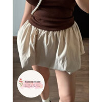 Chân Váy Bí hồng - chất gió nhăn  (2 lớp-quần bảo hộ) form ngắn đơn giản