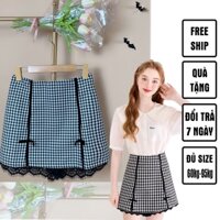 Chân váy bigsize dáng A sọc caro phối quần viền ren chất bố mềm