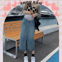 chân váy bò bầu jean dáng dài cho mẹ bầu có sẻ sau m255 váy công sở xinh xắn phong cách trẻ trung