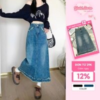 Chân váy bò dáng dài chữ a váy jean dài tua dua gấu phong cách hàng quốc V9 Yuki Store