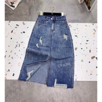 Chân váy bò dáng dài xẻ trước, Chân váy jean maxi chất mềm CV6500 - NhiNhi Shop