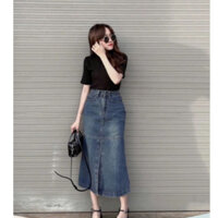 chân váy bò đuôi cá sẻ dài - CHÂN VÁY JEANS ĐUÔI CÁ XẺ TRƯỚC THANH LỊCH