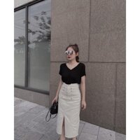 Chân váy bò màu be dành cho nữ