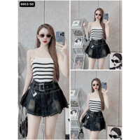 Chân váy bò ngắn ELWYN chân váy xòe dáng ngắn cạp cao tôn dáng trơn basic màu xanh dơ vàng size S M L thời trang 6653