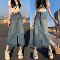 Chân Váy Bò Ôm Hông Cạp Cao Cho Nữ Chân Váy Dài Chữ A Ống Đứng xẻ trước Mẫu Mới Hè Thu A24