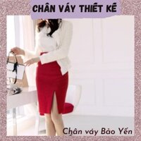 Chân váy bút chì màu đỏ xẻ trước trên gối (sãn size)- M79