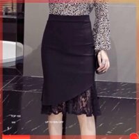 Chân váy bút chì tà lệch phối ren cá ❤️ cực xinh ✅