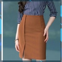 Chân váy bút chì xẻ tà trước đáp tà dáng ngắn