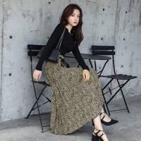 Chân Váy Cao Cấp Xếp Ly, Xẻ Tà 01 Bên Da Beo Sang Chảnh Cực Chất