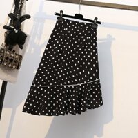 Chân váy chấm bi chéo tà cho người béo mập - CVBEO044