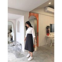 CHÂN VÁY CHẤM BI VINTAGE ĐEN TRĂNG ULZZANG - (Sp sẵn) [ Style loại A ]