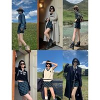 Chân váy chữ A dáng ngắn ôm màu xanh đậm dành cho nữ