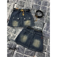 chân váy chữ a jean nữ hai túi phối nút lyie ảnh thật