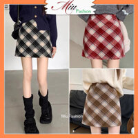 Chân váy chữ A kẻ caro vải dạ vintage mix đồ Tết, Noel, Giáng Sinh MS1267