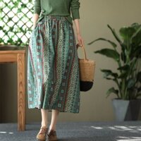 Chân Váy Chữ A Lưng Cao Dáng Rộng In Họa Tiết Thổ Cẩm Kiểu Retro Thời Trang Xuân Thu Cao Cấp 2023