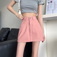 Chân Váy Chữ A Lưng Cao Màu Hồng Nhạt Ngọt Ngào Phong Cách Hàn Quốc Cho Nữ