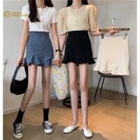 Chân Váy Chữ A Lưng Cao Màu Trơn Phối Bèo Đuôi Cá Thiết Kế Lệch Tà Nữ Tính CV18