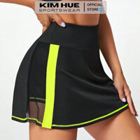 Chân váy chữ A màu đen phối thun lưới kẻ xanh nõn chuối tập pickleball/gyms/tennis/yoga( Hàng Auth)1màu
