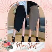 Chân váy chữ A midi xẻ đùi dáng dài siêu hot - có 2 màu ghi/đen - trẻ trung năng động cá tính