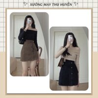 Chân Váy chữ A ngắn cạp lệch chất nhung tăm có quần lót trong quần giả váy năng động cá tính ( có ảnh thật)