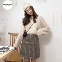 Chân váy chữ A ngắn họa tiết kẻ sọc caro thời trang, chân váy công sở ngắn