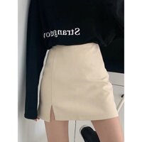 chân váy chữ a ngắn xẻ trước, có quần trong chống lộ m242 - Kem,L