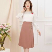 Chân váy chữ A xếp ly, Đính 3 khuy