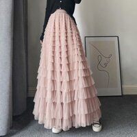 Chân váy công nghiệp nặng chân váy bánh bèo nữ thần tiên váy dài cỡ lớn váy voan lưới nhiều lớp cảm giác thích hợp mùa hè siêu dài L4LN