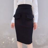 Chân váy công sở dài bigsize phối nắp túi màu đen dài 63cm CR63V40  - Đen,6-xl