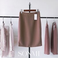 Chân Váy Công Sở Dài SONMI Hàn Quốc Cao Cấp Màu Nâu Chocolate Xẻ Tà Sau CAROLINE JOSEPHINE