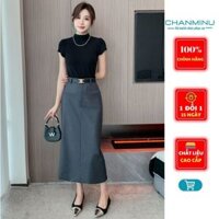 Chân Váy Công Sở Dáng Dài 80cm Tặng Kèm Đai CHANMINU CV83, Chân Váy Dáng Dài Vải Ép Mùng Chuẩn Hàng Thiết Kế