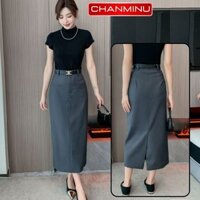 Chân váy công sở dáng dài 80cm tặng kèm đai CHANMINU CV83, chân váy dáng dài vải ép mùng chuẩn hàng thiết kế
