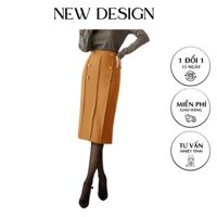 Chân Váy Công Sở New Design Thiết Kê Dáng Váy Xếp Ly Dài Qua Gối Ôm Body , Phối Nút Kiểu Mới, Vải Tốt Co Giãn CV0073 - Nâu - L