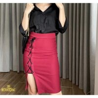 Chân váy công sở TH Boutique TH008 chất tuyết mưa co giãn phối dây thắt chéo cách điệu Free Size (100% hình tự chụp)