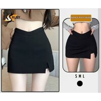 Chân váy cony xẻ đùi có khoá kéo Rusy chữ A lưng cut v, quần giả váy ngắn công sở Ryso
