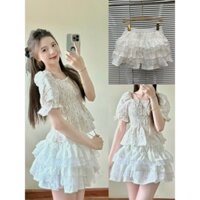 Chân váy coquette skirt  bèo tầng trắng phối ren dáng ngắn - Genlyfashion - Cvrenskirt GT27