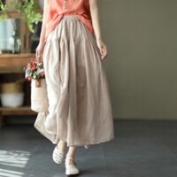 Chân Váy Cotton Lanh Dáng Xòe Dài Hai Lớp Thoáng Khí Màu Trơn Thanh Lịch Cho Nữ - Hàng mới về
