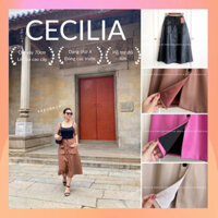 Chân váy da CECILIA Design - thiết kế OLIVIA [KHÔNG RỘP, chât liệu da tổng hợp cao cấp] dáng A Midi - có túi Dài 70cm