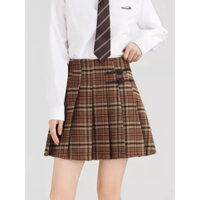 Chân váy dạ dáng chữ A Dessuu xếp ly hoạ tiết kẻ caro phong cách retro
