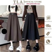 Chân Váy Dạ Dáng Dài Xếp Ly Xòe Màu Ghi Đen Nâu Tây phong cách Hàn Quốc Hàng QCL1