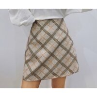 Chân váy dạ kẻ caro phông dáng A có 2 lớp