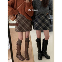 Chân váy dạ nữ kẻ sọc caro chữ A dáng ngắn xoè,hàng 2 lớp dày dặn phong cách retro Hàn Quốc