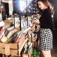 CHÂN VÁY DẠ SỌC CARO TRẮNG ĐEN (Quảng Châu CC)