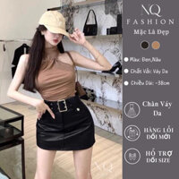 Chân Váy Da Tặng Đai Cạp Cao Ôm Dáng Chân Váy Da Bóng Dáng chữ A Có Quần Bảo Hộ Dày Dặn Da Nhập Loại 1