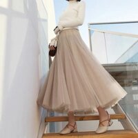 Chân váy dài cao cấp phối ren lưới siêu đẹp dáng xòe thời trang phong cách Hàn Quốc