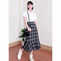 ▫○Chân váy dài caro ulzzang, midi qua gối SR007