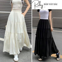 Chân váy dài, chân váy dáng dài xòe chất voan Nhật 3 tầng maxi 90cm có lót trong màu trắng đen kem xanh hồng - RUBY