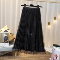 Chân váy dài , chân váy xếp ly voan đính nơ ngọc mặc được 2 Kiểu hàng QC loại 1 - Chân váy dàng dài dễ phối đồ trẻ trung