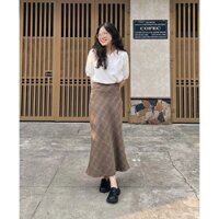 Chân Váy Dài Kẻ Caro Chữ A Đuôi Cá Vintage Hàng Quảng Châu M2943-1